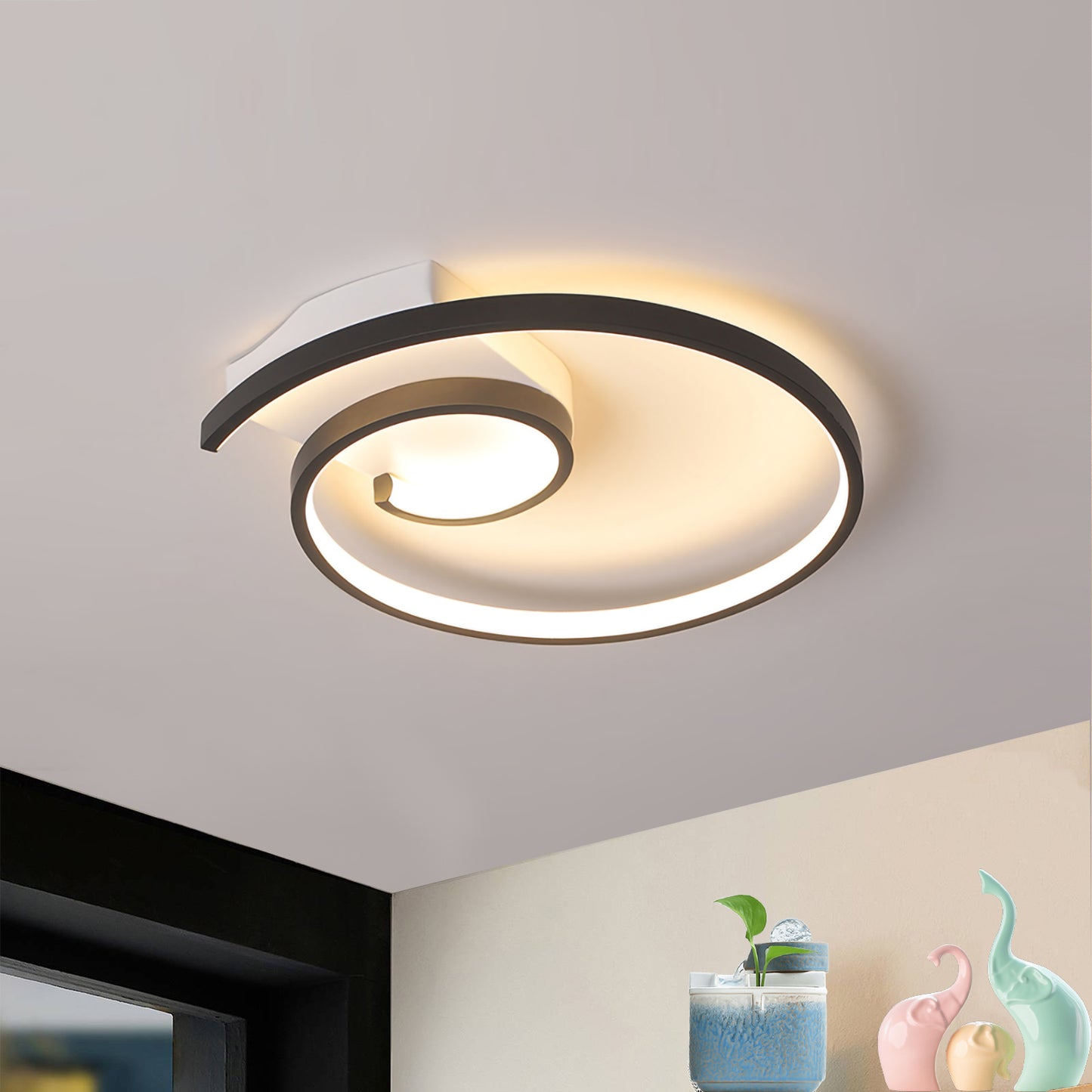 Ailiebe Design® LED-Deckenleuchte Dimmbar mit Fernbedienung mit Memory Funktion Modern Kreativ Durchmesser 40cm Spirale Schwarz ADLEDD026