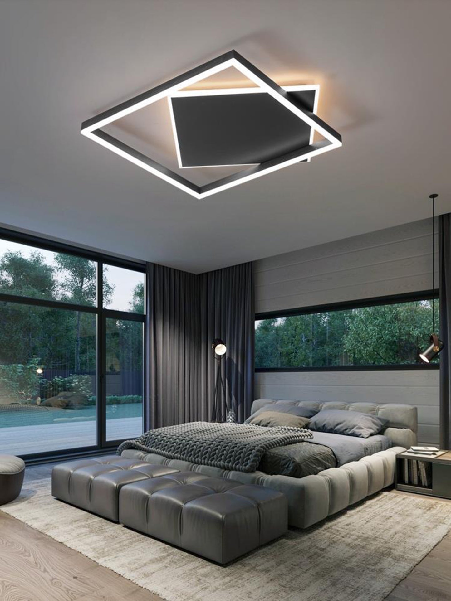 Ailiebe Design® LED-Deckenleuchte Dimmbar mit Fernbedienung mit Memory Funktion Modern Quadratisch Schwarz ADLEDD028