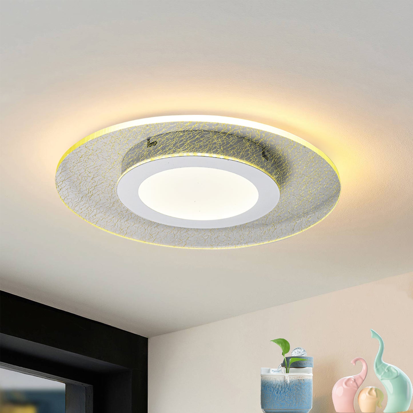 Ailiebe Design® LED-Deckenleuchte Dimmbar mit Fernbedienung mit Memory Funktion Modern Kreativ Elegant Durchmesser 46cm Rund Transparent AILIEBE020