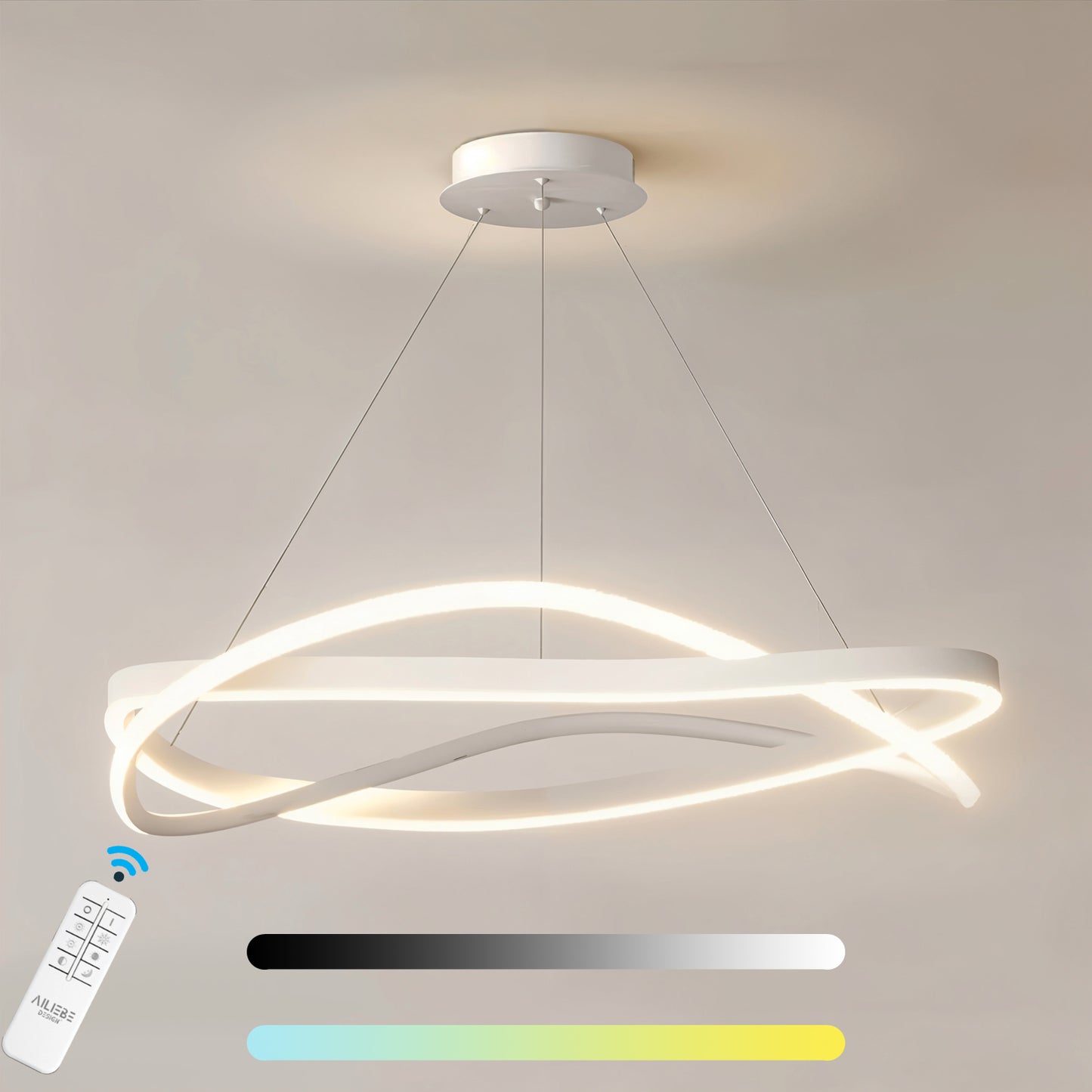 Ailiebe Design® LED Pendelleuchte Esstischlampe Deckenleuchte Dimmbar mit Fernbedienung mit Memory Funktion Durchmesser 40cm Höhe 40-120cm Verstellbar Weiß Prinzessin ADLEDD020N