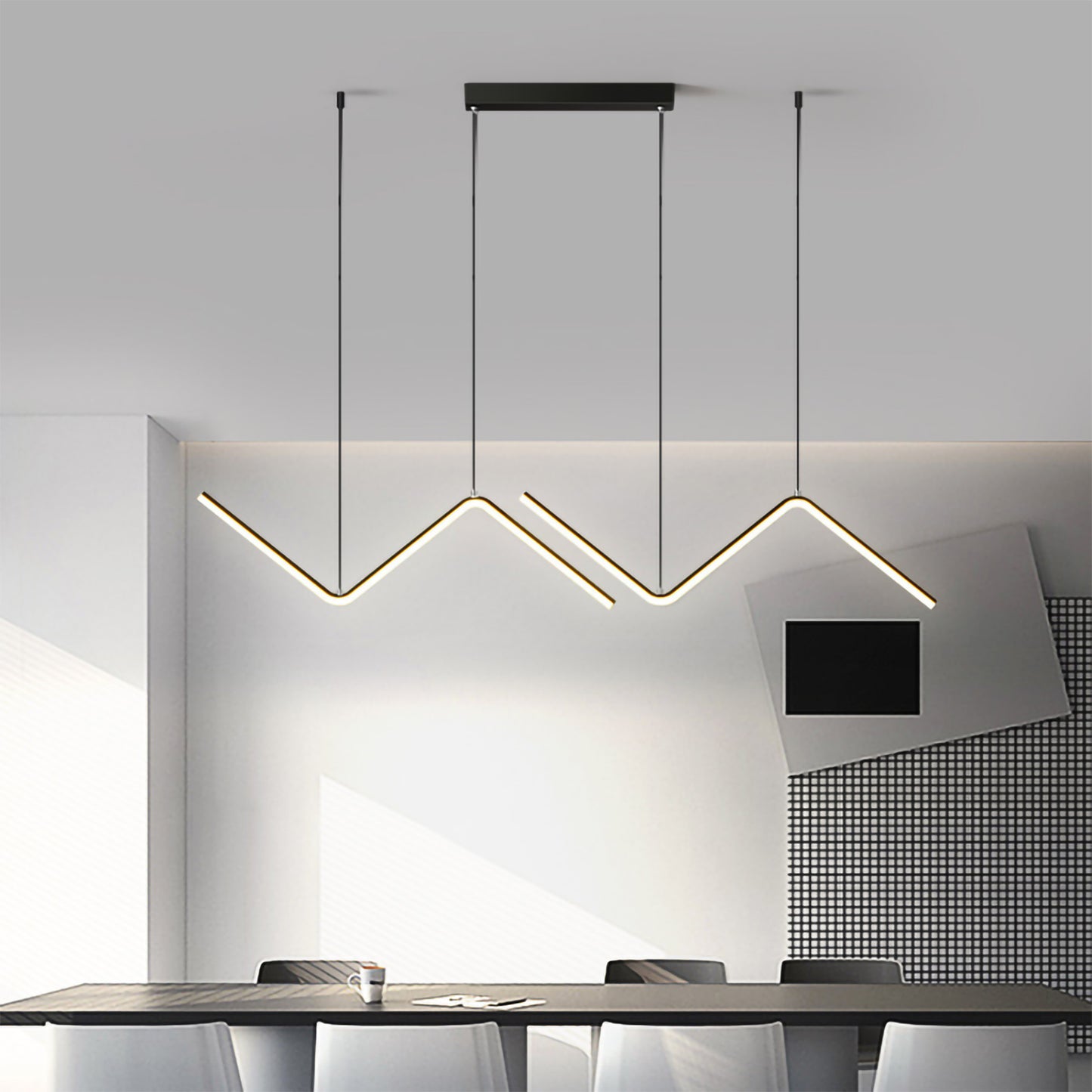 Ailiebe Design® LED-Pendelleuchte Esstischlampe Deckenleuchte Dimmbar mit Fernbedienung mit Memory Funktion Breite 90cm Länge 40-120cm Verstellbar Schwarz AILIEBE021