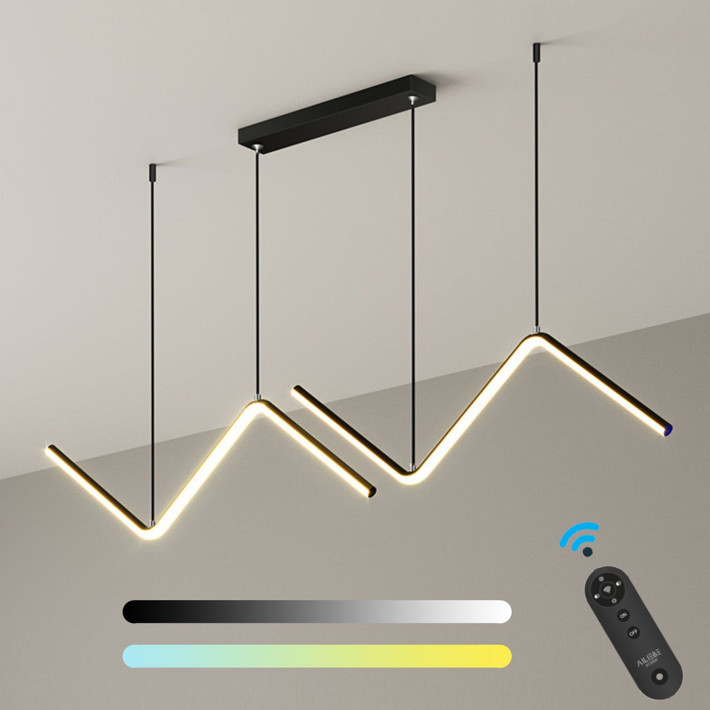 Ailiebe Design® LED-Pendelleuchte Esstischlampe Deckenleuchte Dimmbar mit Fernbedienung mit Memory Funktion Breite 90cm Länge 40-120cm Verstellbar Schwarz AILIEBE021