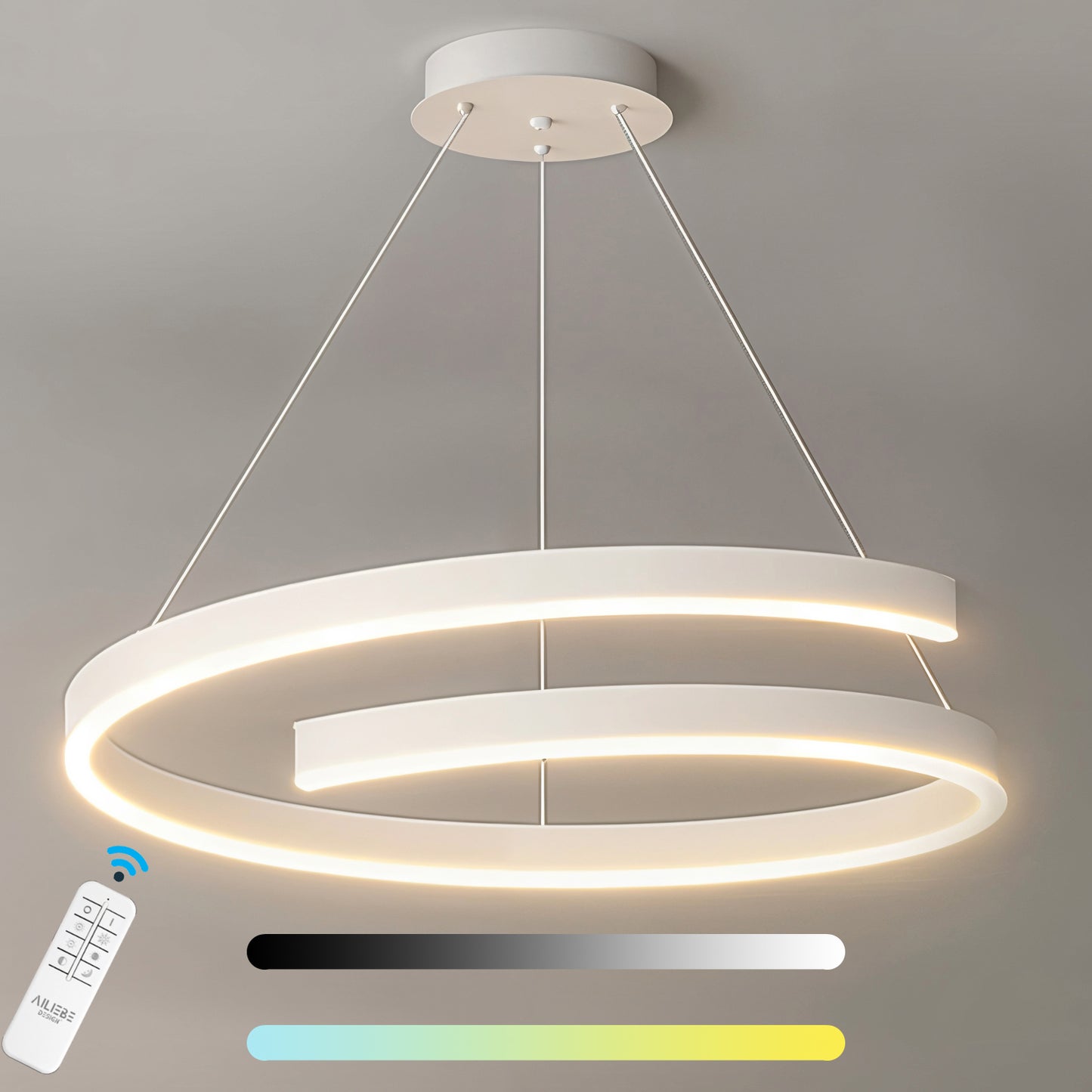 Ailiebe Design® LED Pendelleuchte Esstischlampe Deckenleuchte Dimmbar mit Fernbedienung mit Memory Funktion Durchmesser 40cm Höhe 40-120cm Verstellbar Weiß C-Plus ADLEDD021N