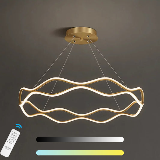 Ailiebe Design® LED Pendelleuchte Esstischlampe Deckenleuchte Dimmbar mit Fernbedienung mit Memory Funktion Durchmesser 40cm Höhe 40-120cm Verstellbar Goldfarbe Welle Krone ADLEDD022N