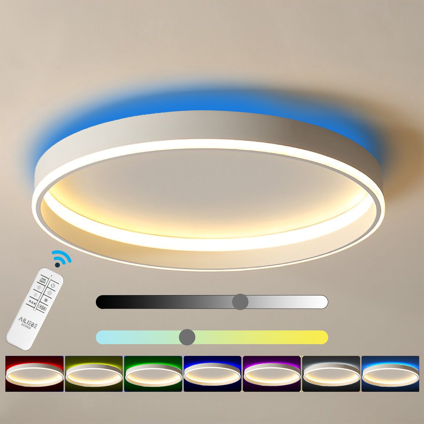 Ailiebe Design® LED-Deckenleuchte RGB-Ambinte Farbwechsel Hintergrundbeleuchtung Dimmbar mit Fernbedienung mit Memory Funktion Modern Elegant Durchmesser 40cm Milchweiß ADLEDD025RGB