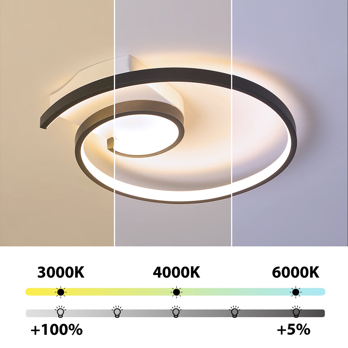 Ailiebe Design® LED-Deckenleuchte Dimmbar mit Fernbedienung mit Memory Funktion Modern Kreativ Durchmesser 40cm Spirale Schwarz ADLEDD026