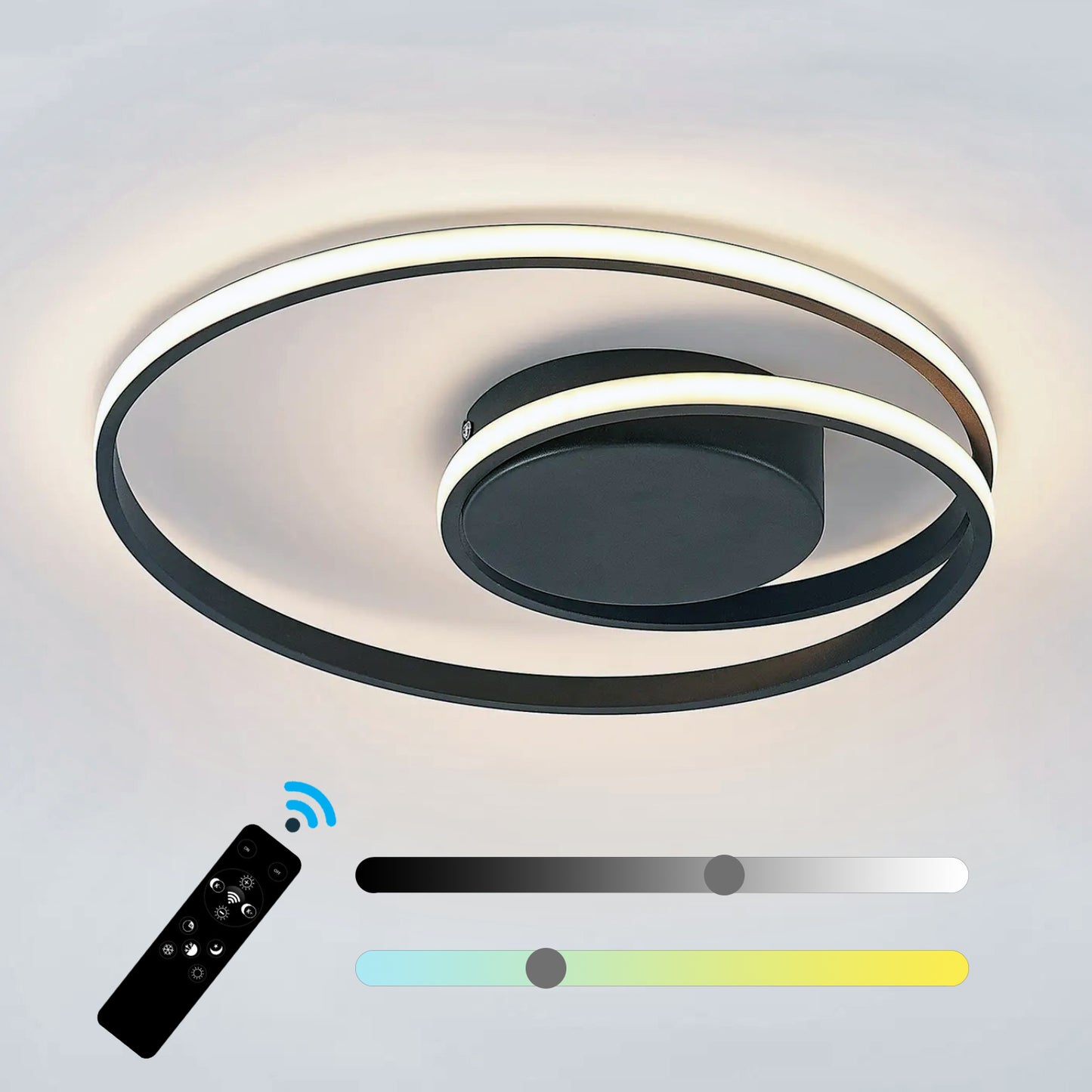 Ailiebe Design® LED-Deckenleuchte Dimmbar mit Fernbedienung mit Memory Funktion Modern Kreativ Durchmesser 46cm Kreis Spirale Schwarz AILIEBE005