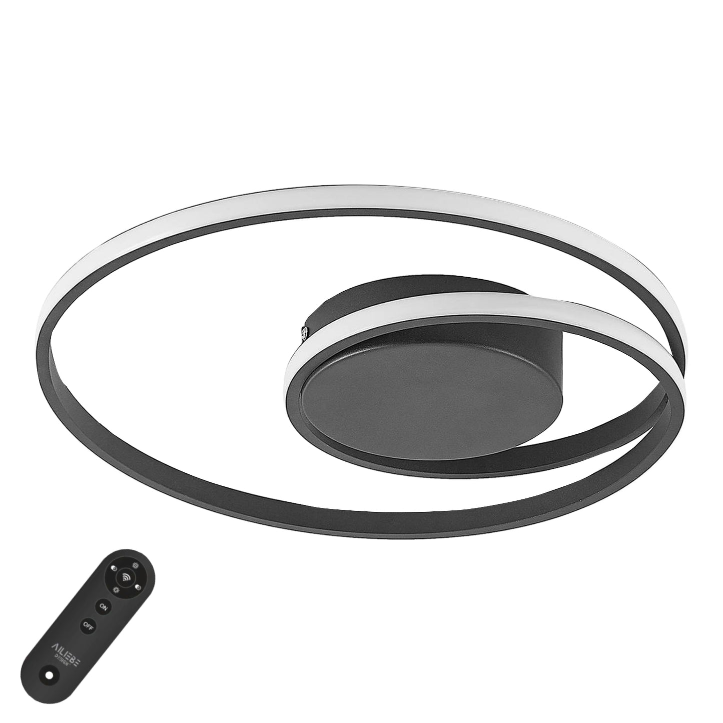 Ailiebe Design® LED-Deckenleuchte Dimmbar mit Fernbedienung mit Memory Funktion Modern Kreativ Durchmesser 46cm Kreis Spirale Schwarz AILIEBE005