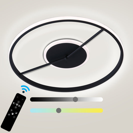 Ailiebe Design® LED-Deckenleuchte Dimmbar mit Fernbedienung mit Memory Funktion Modern Kreativ Durchmesser 50cm Kreis Uhr Schwarz AILIEBE019